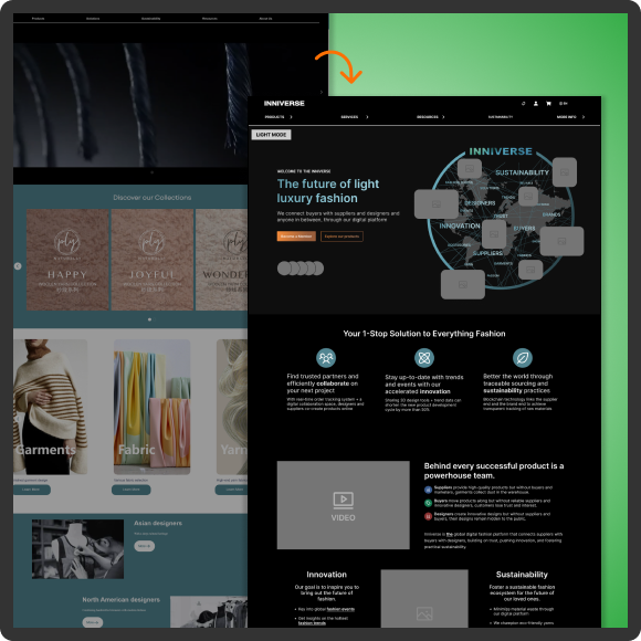 Visual display of Inniverse website, before and after