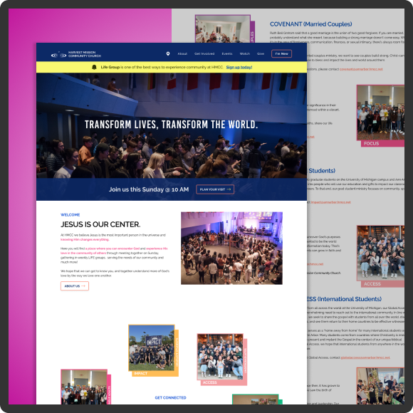 Visual display of Harvest Mission Community Church website